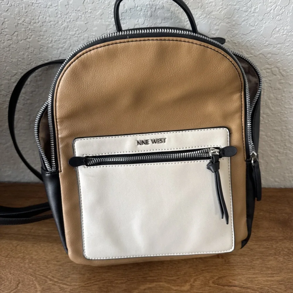 Nine West Color block Mini Backpack Beige, Black, & Cream